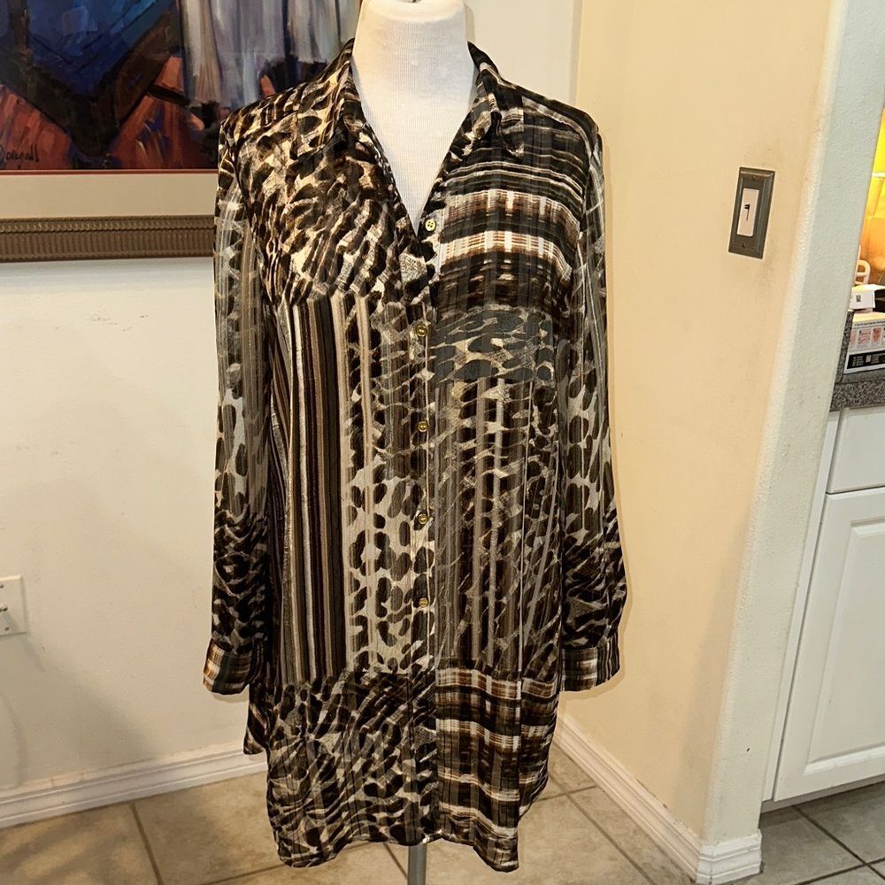 Chico’s Animal Print Multi Pattern Button-Up Tuni… - image 4